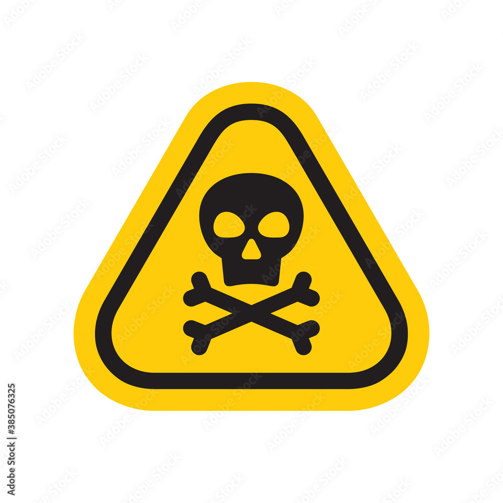Warning dangerous triangle sign. Human skull & cross bones graphic logo