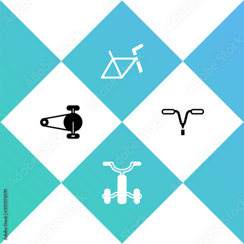 Set Bicycle chain with gear, for kids, frame and handlebar icon. Vector.