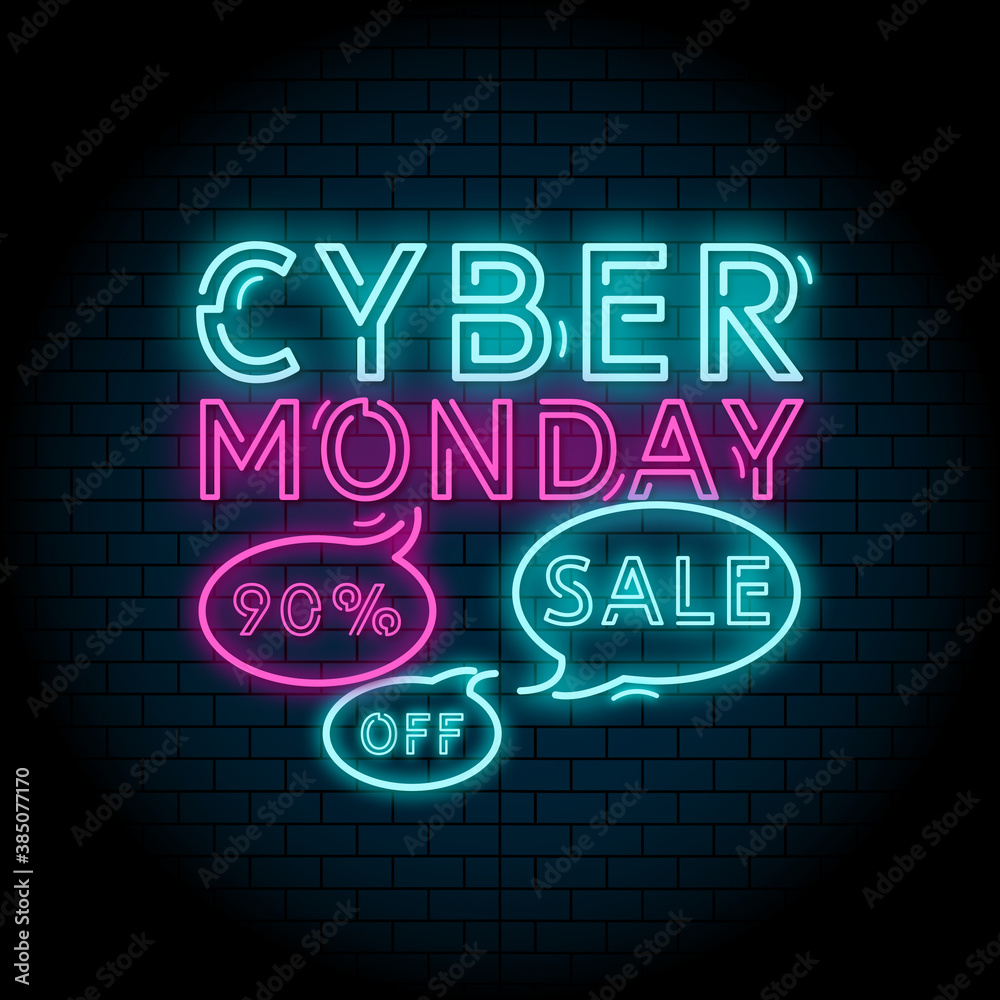Obraz premium Big sale Cyber Monday neon sign banner