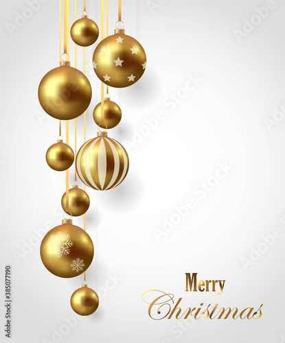 Gold christmas balls with shadow