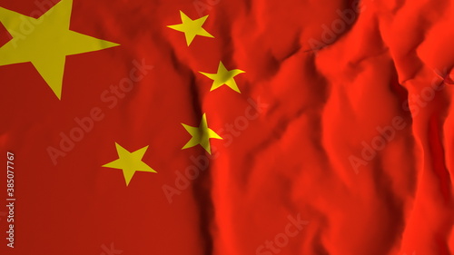 China Chinese Flag Country Closeup 3D Rendering with fabric silk cotton polyester texture for background banner
