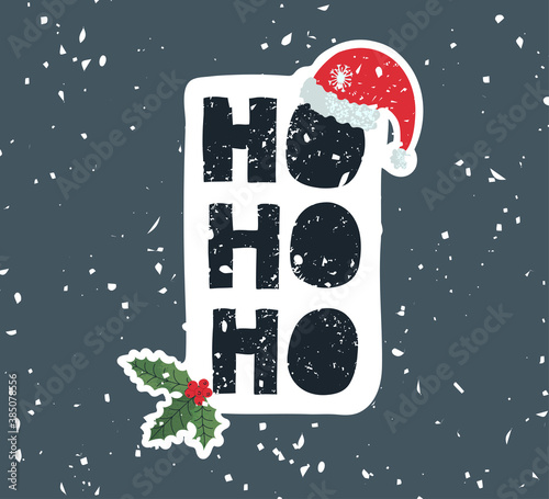 Vector illustration, hand drawn lettering - Ho Ho Ho. Colourful typography design in Scandinavian style for postcard, banner, t-shirt print, invitation, greeting card, poster, other graphic design