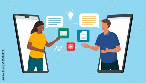 Social media users connecting together on their smartphones