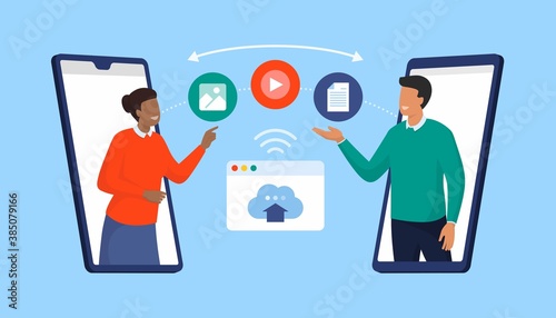 Users sharing files online using a smartphone app