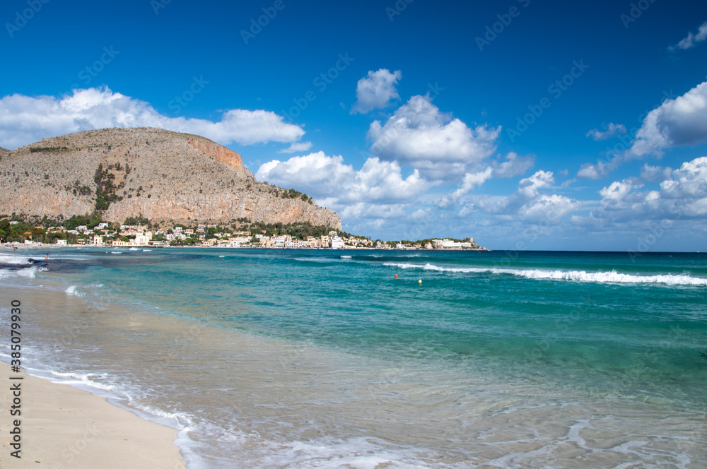 The beautiful beach of Mondello near Palermo, Sicily, Italy