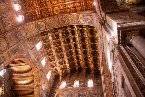 Interior of Roman Catholic Cathedral of Monreale (or Duomo di Monreale, 1267) near Palermo. Byzantine mosaics in the Cathedral of Monreale. photo