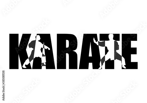 Título negro de karate con siluetas.