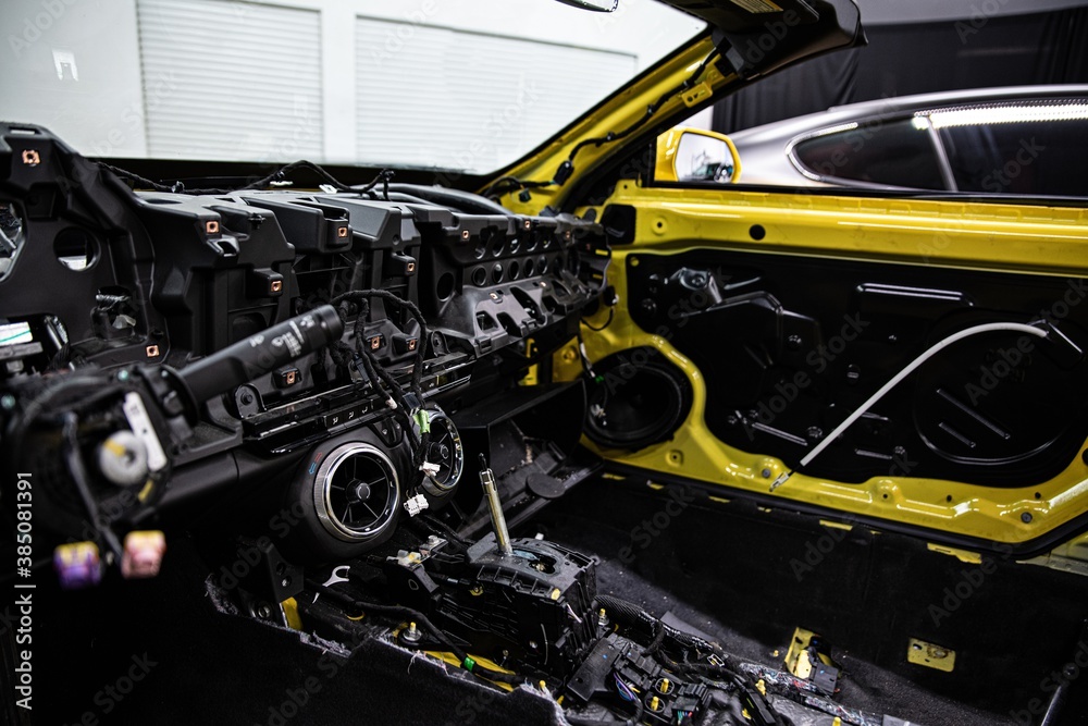 Obraz premium Car service. Car without interior elements.