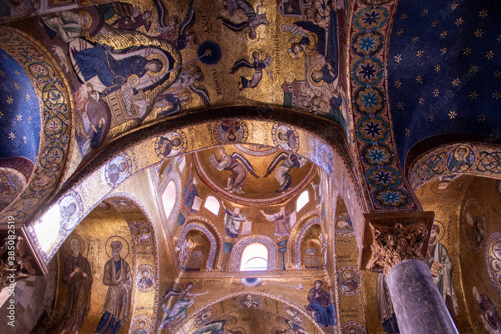 Obraz premium The Church of St. Mary of the Admiral (Italian: Santa Maria dell'Ammiraglio), also called Martorana, is the seat of the Parish of San Nicolò dei Greci in Palermo, Sicily, Italy