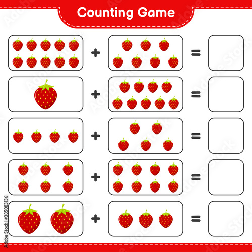 Counting game, count the number of Strawberry and write the result. Educational children game, printable worksheet, vector illustration