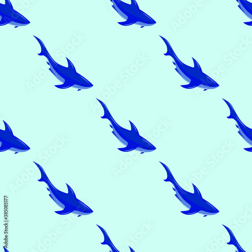 Seamless pattern, animal shark on a blue background, vector illustration