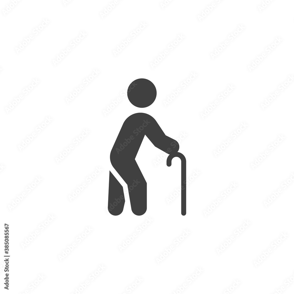Man with cane vector icon. filled flat sign for mobile concept and web design. Man with walking stick glyph icon. Symbol, logo illustration. Vector graphics Man with cane vector icon. filled flat sign for mobile concept and web design. Man with walking stick glyph icon. Symbol, logo illustration. Vector graphics