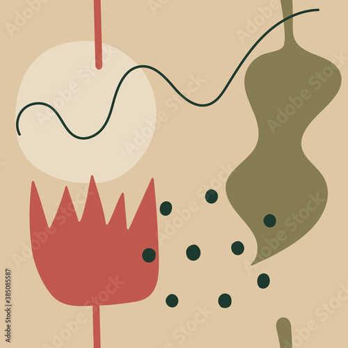 Modern seamless pattern with organic and geometric shapes. Drawn by hand. Vector illustration.