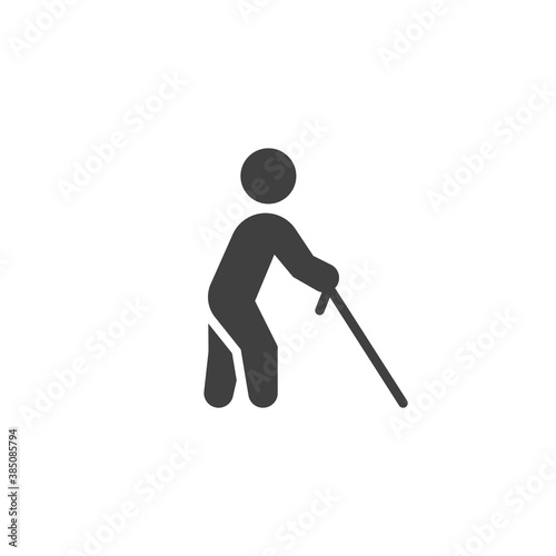 Blind man with stick vector icon. filled flat sign for mobile concept and web design. Blind person glyph icon. Symbol, logo illustration. Vector graphics