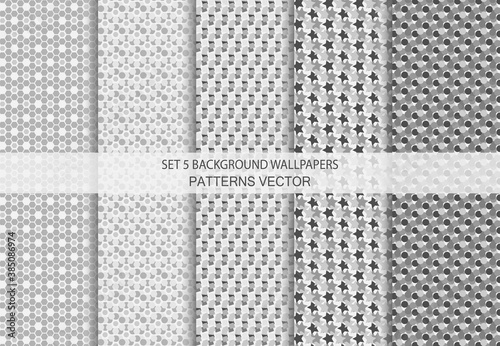 Set 5 Background Wallpapers Pattern Vector White Black Gray color Abstract style