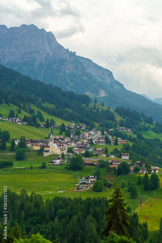 Mountain landscape along the road to Selva di Cadore, Dolomites