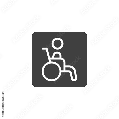 Wheelchair, disabled vector icon. filled flat sign for mobile concept and web design. Handicapped person glyph icon. Symbol, logo illustration. Vector graphics