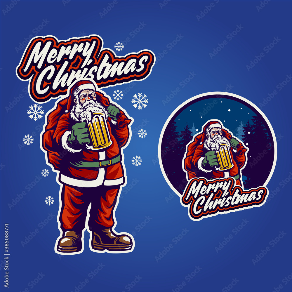 Merry Christmas beer Drinking Santa Claus with background for your work greetings and merchandise 