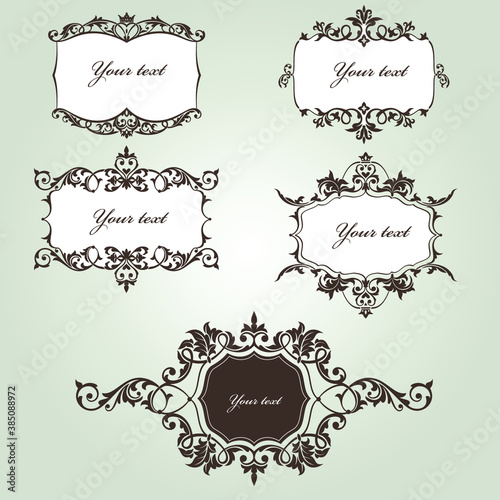 Vector illustration. Vintage antique frame. Floral elements for design of monograms, Graphic elements for design of catalogs and brochures of cafes, boutiques.