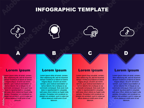 Set line Cloud download music, Head hunting concept, Music streaming service and . Business infographic template. Vector.
