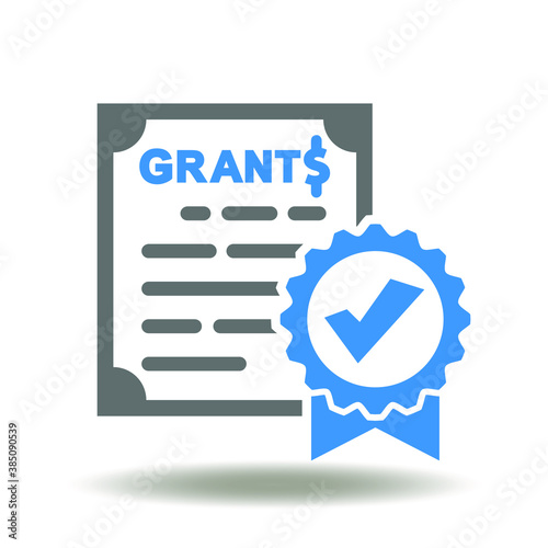Sheet document seal check mark grants dollar currency icon vector. Financial Certificate Sign. Approved Grant Symbol.