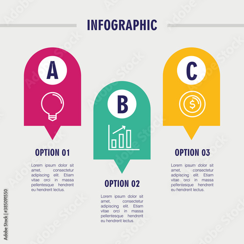 infographic steps light bulb bars chart and coin design, Data analysis and information theme Vector illustration