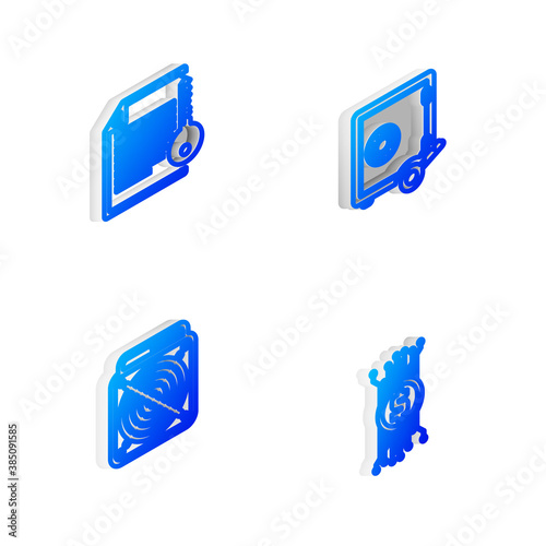 Set Isometric line Proof of stake, Smart contract, ASIC Miner and Cryptocurrency bitcoin circuit icon. Vector.