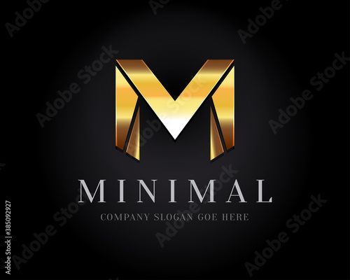 Gold Letter M line logo design. Linear creative minimal monochrome monogram symbol. Universal elegant vector sign design. Premium business logotype. 