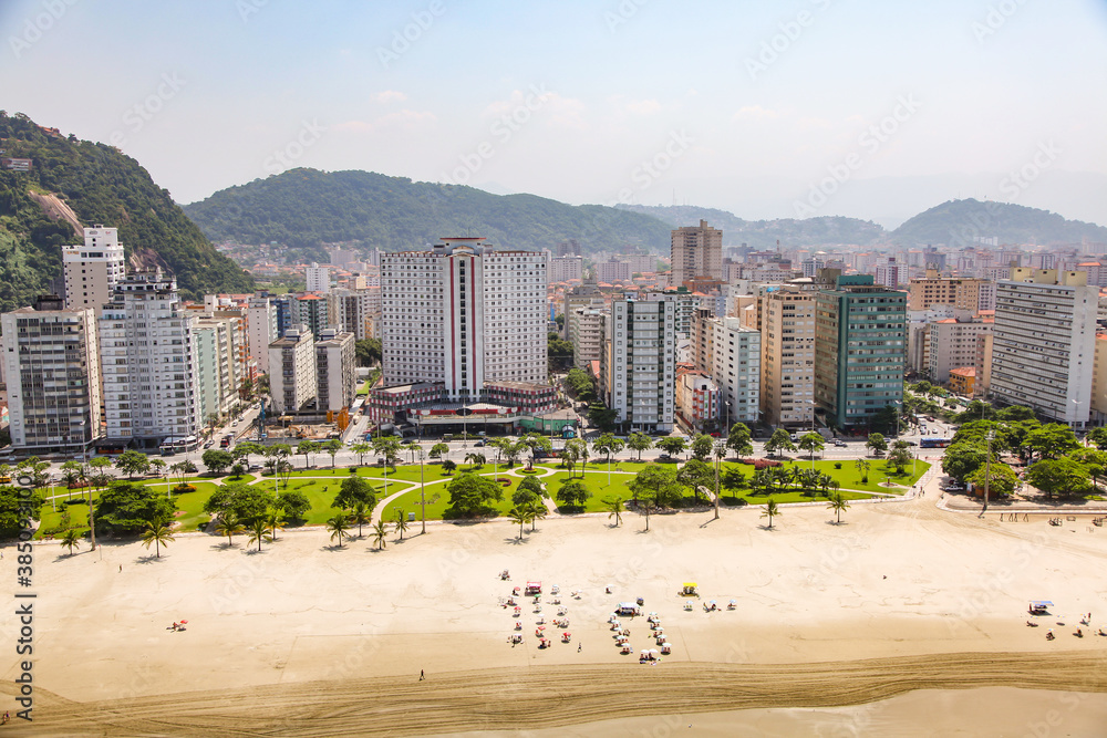 Fototapeta premium Aerial view of Santos city waterfront in Brazil