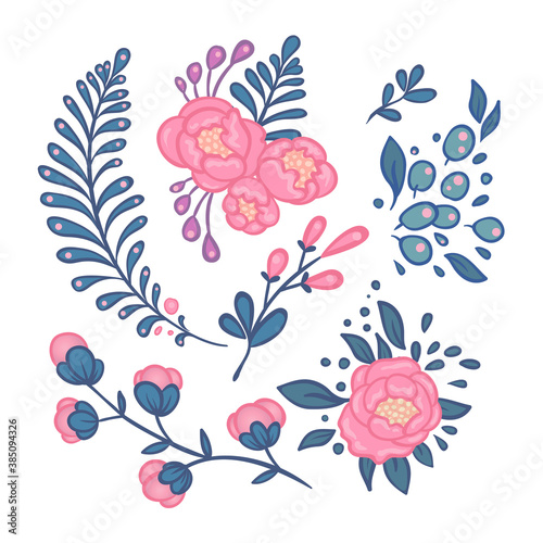 Vintage floral hand drawn rose with leaves. Tattoo flower design element. Iso...