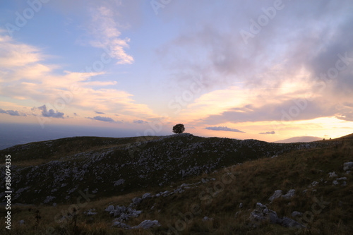 Sunset on Mount Pizzoc in Italy