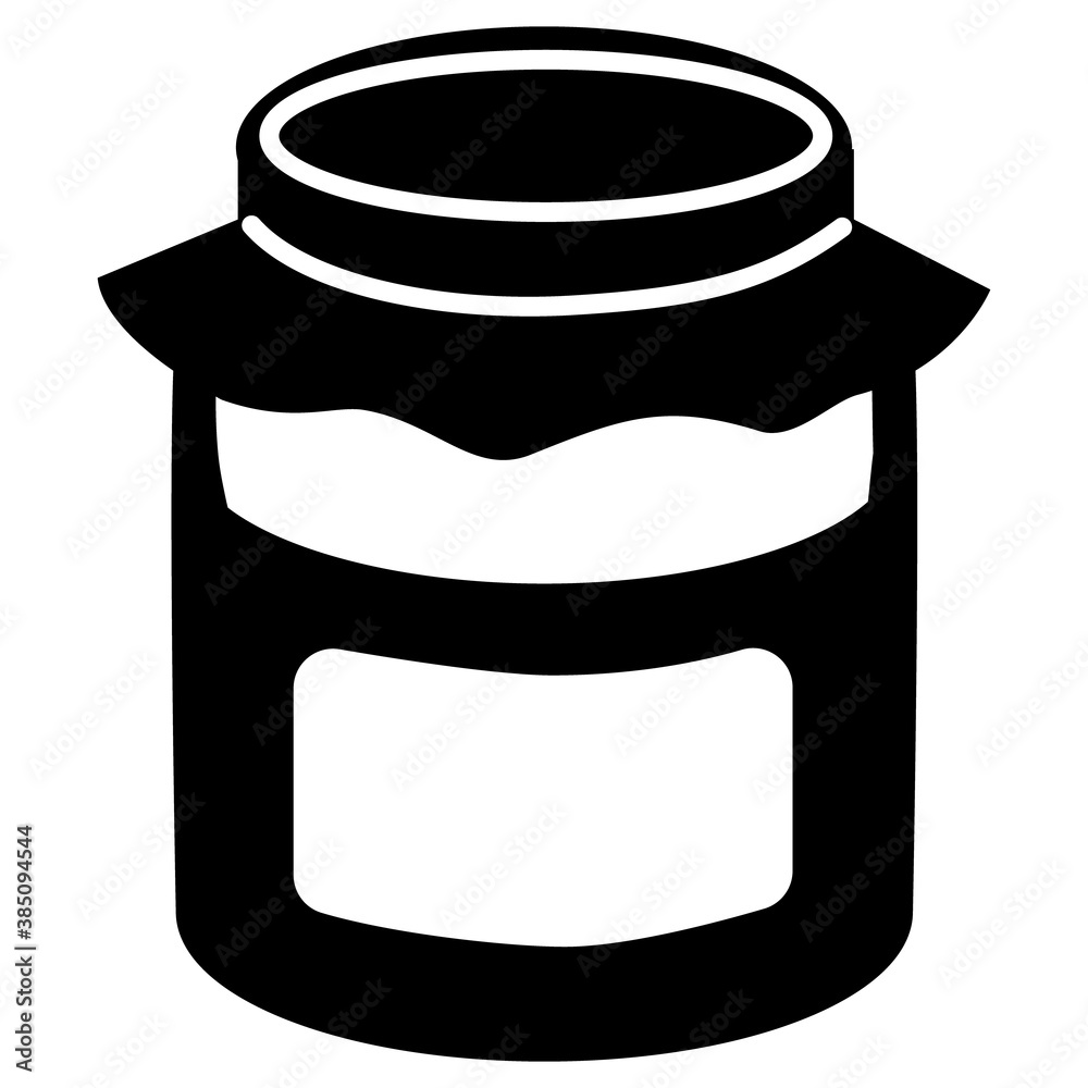 Jam jar icon isolated on white background. Jar of jelly silhouette vector illustration. Homemade marmalade with label. Jam jar icon isolated on white background. Jar of jelly silhouette vector illustration. Homemade marmalade with label.