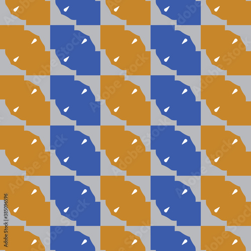 Vector seamless pattern texture background with geometric shapes, colored in blue, orange, grey, white colors.