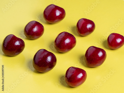 side view of the square-shaped cherries. Healthy food, vegetarian cuisine, fresh fruit