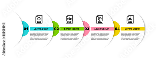 Set line CSS file document, PHP, DLL and OBJ. Business infographic template. Vector.