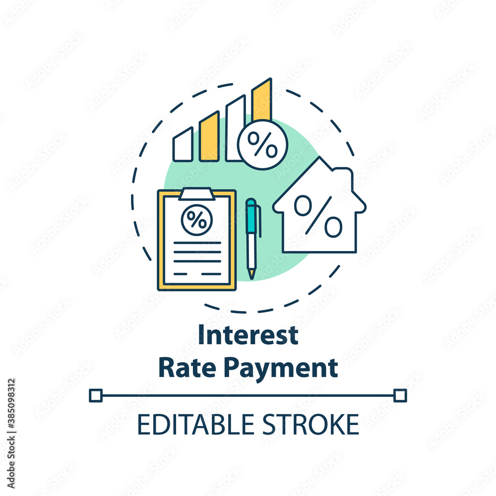 Interest rate payment concept icon. Mortgage payment element idea thin line illustration. Loan paid percentage. Home loan. Vector isolated outline RGB color drawing. Editable stroke