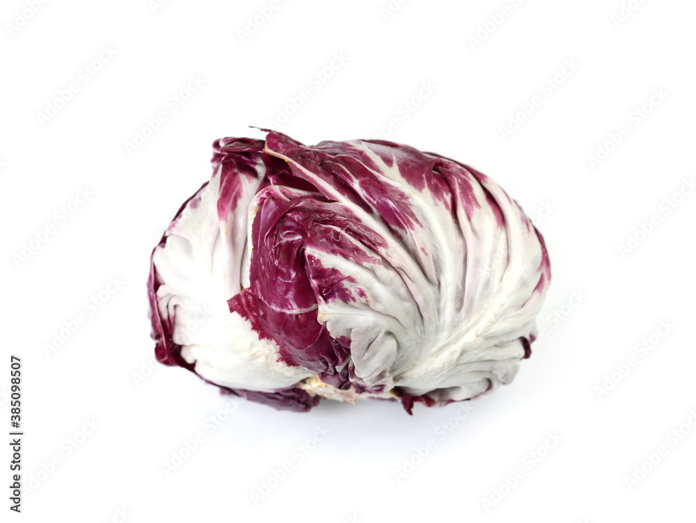 Red cabbage. Radicchio, red salad isolated on white background. 