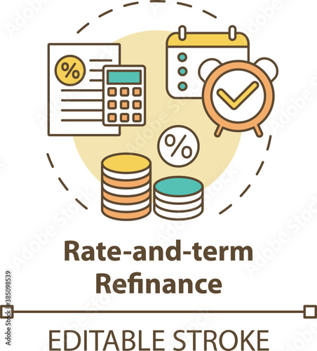 Rate-and-term refinance concept icon. Mortgage refinancing type idea thin line illustration. Loan improvement. Interest rate, term changing. Vector isolated outline RGB color drawing. Editable stroke