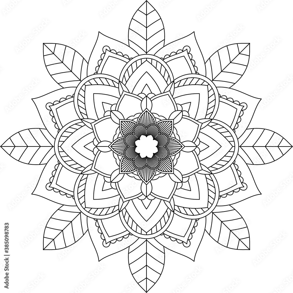 Easy Mandala coloring book simple and basic for beginners, seniors and children. Set of Mehndi flower pattern for Henna drawing and tattoo. Decoration in ethnic oriental, Indian style.