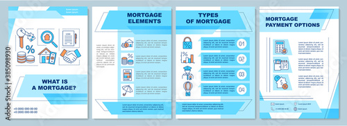 Mortgage definition brochure template. Elements and payment options. Flyer, booklet, leaflet print, cover design with linear icons. Vector layouts for magazines, annual reports, advertising posters