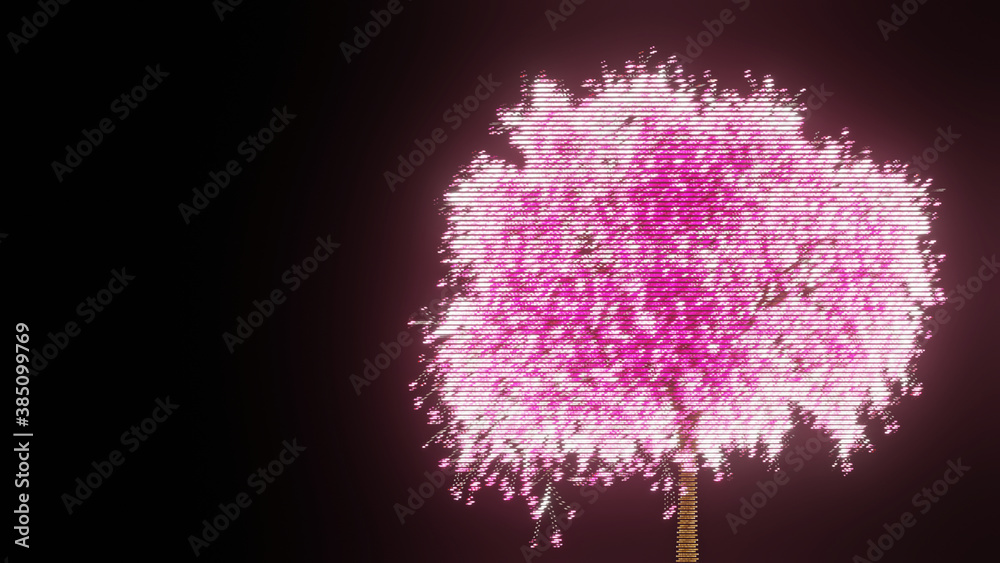 Baum mit glühender Silhouette vor schwarzem Hintergrund Baum mit glühender Silhouette vor schwarzem Hintergrund