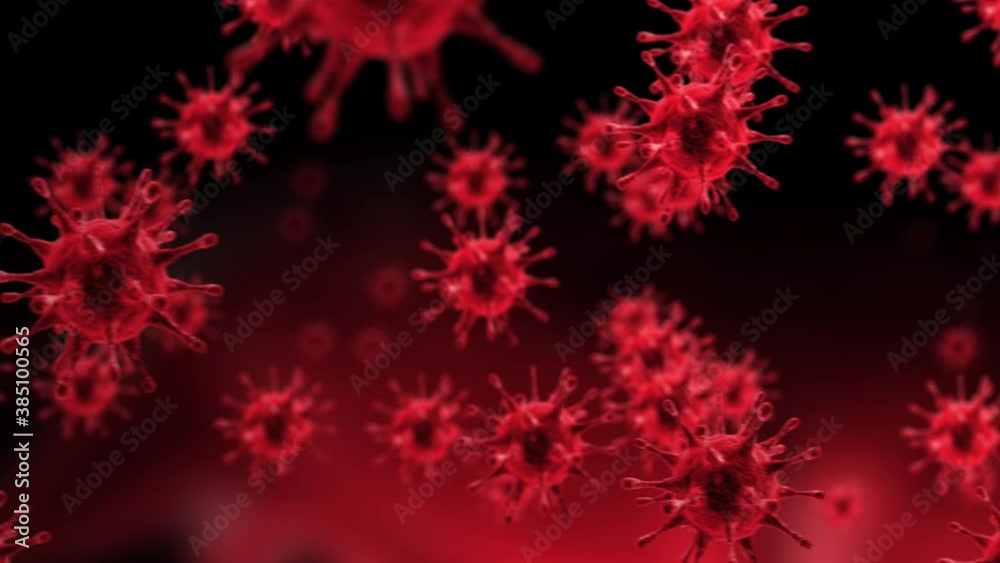 Coronavirus 2019-nCov with red blood on a dark background. 3D render of epidemic virus graphic for medical health vaccine research. Flu outbreak or coronaviruses influenza concept Coronavirus 2019-nCov with red blood on a dark background. 3D render of epidemic virus graphic for medical health vaccine research. Flu outbreak or coronaviruses influenza concept