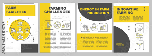 Farm household brochure template. Farming challenges. New technologies. Flyer, booklet, leaflet print, cover design with linear icons. Vector layouts for magazines, annual reports, advertising posters