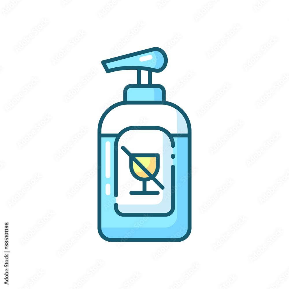 Alcohol free sanitizer blue RGB color icon. Antibacterial liquid soap for personal hygiene. Disinfectant medical gel. Non alcoholic hand lotion. Pharmaceutical product. Isolated vector illustration Alcohol free sanitizer blue RGB color icon. Antibacterial liquid soap for personal hygiene. Disinfectant medical gel. Non alcoholic hand lotion. Pharmaceutical product. Isolated vector illustration