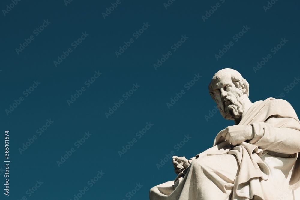 Statue of the ancient Greek philosopher Plato in Athens, Greece, October 9 2020.