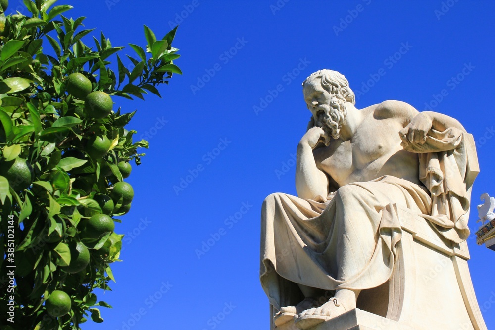 Statue of the ancient Greek philosopher Socrates in Athens, Greece, October 9 2020.