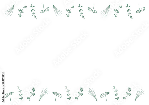 ハーブ(ミント,ローズマリー,パセリ,チャイブ)の手描きフレーム