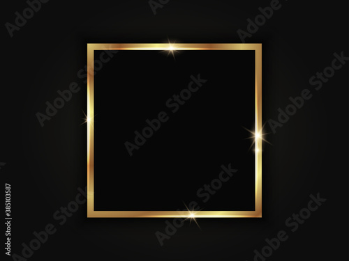 Square gold sparkling frame isolated on a black background. © Vladislav