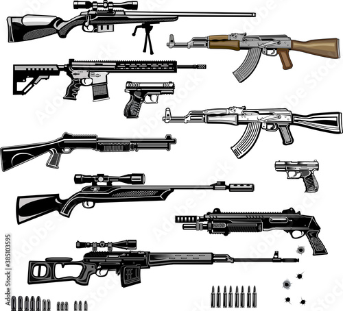 Modern  Guns: automatic weapon  and pistol photo