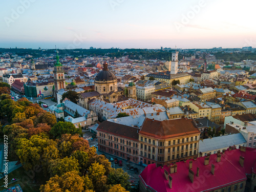 aerial view of autumn european city
